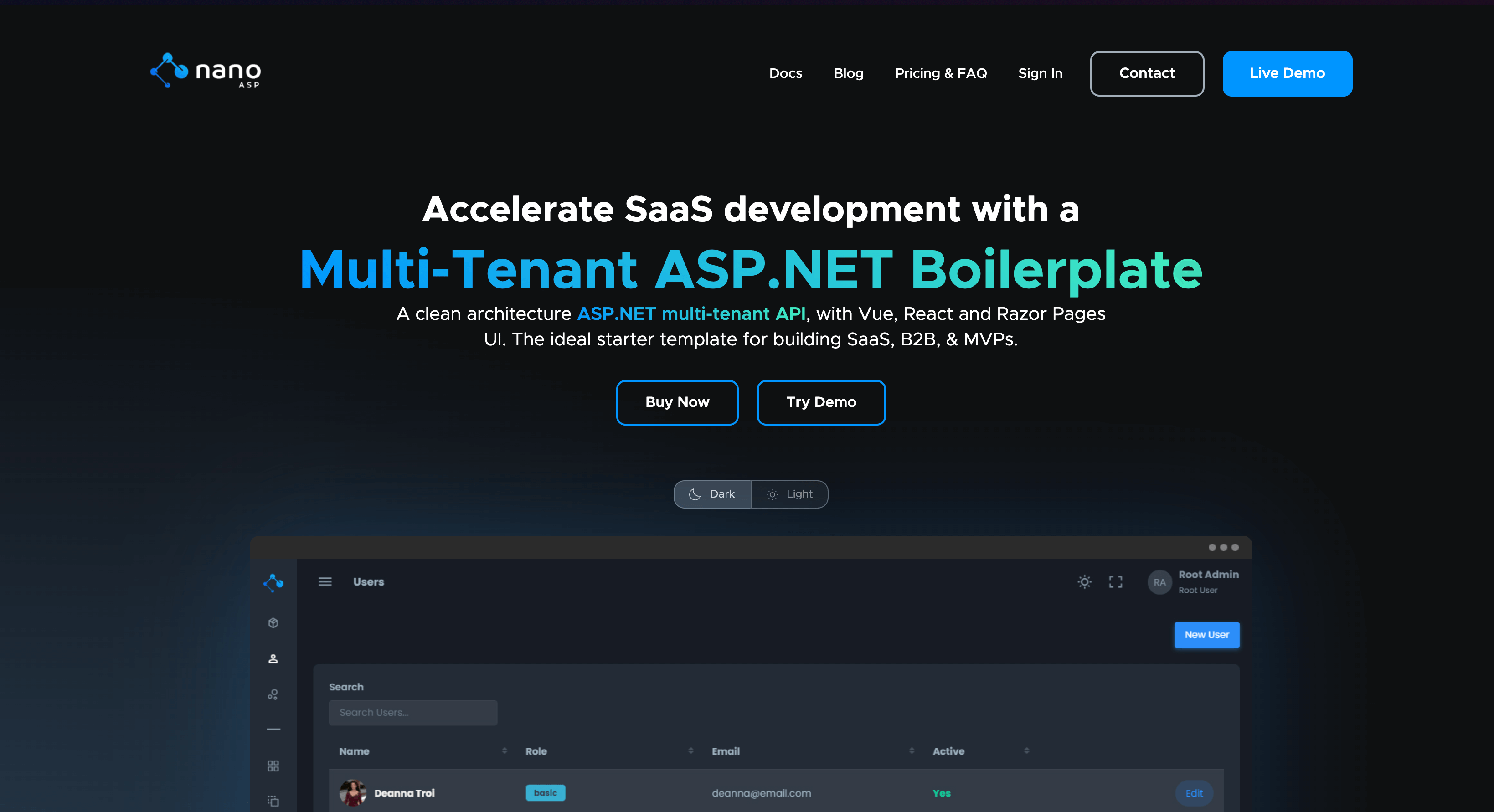 Screenshot du boilerplate SaaS NanoASP