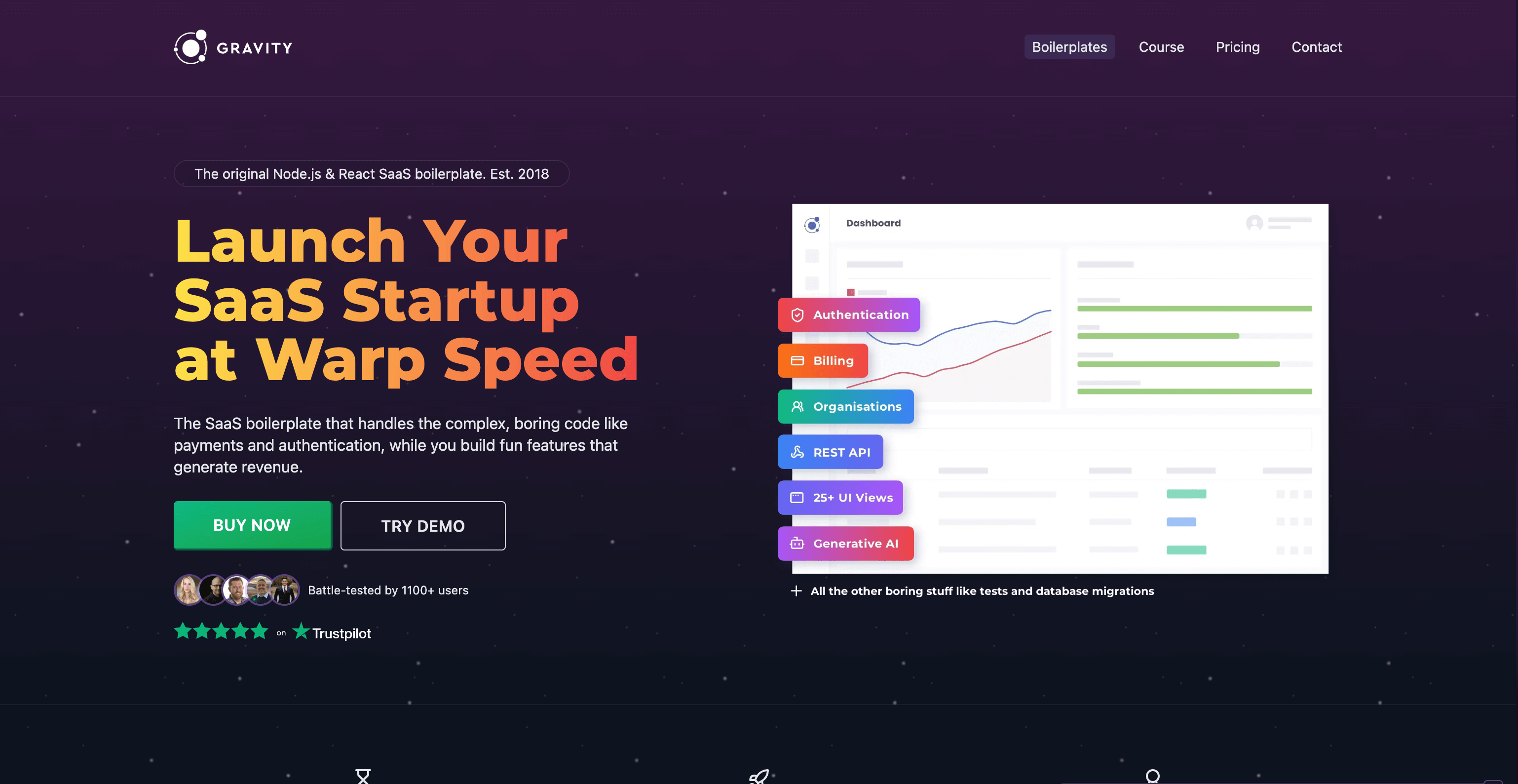 Screenshot du boilerplate SaaS Gravity