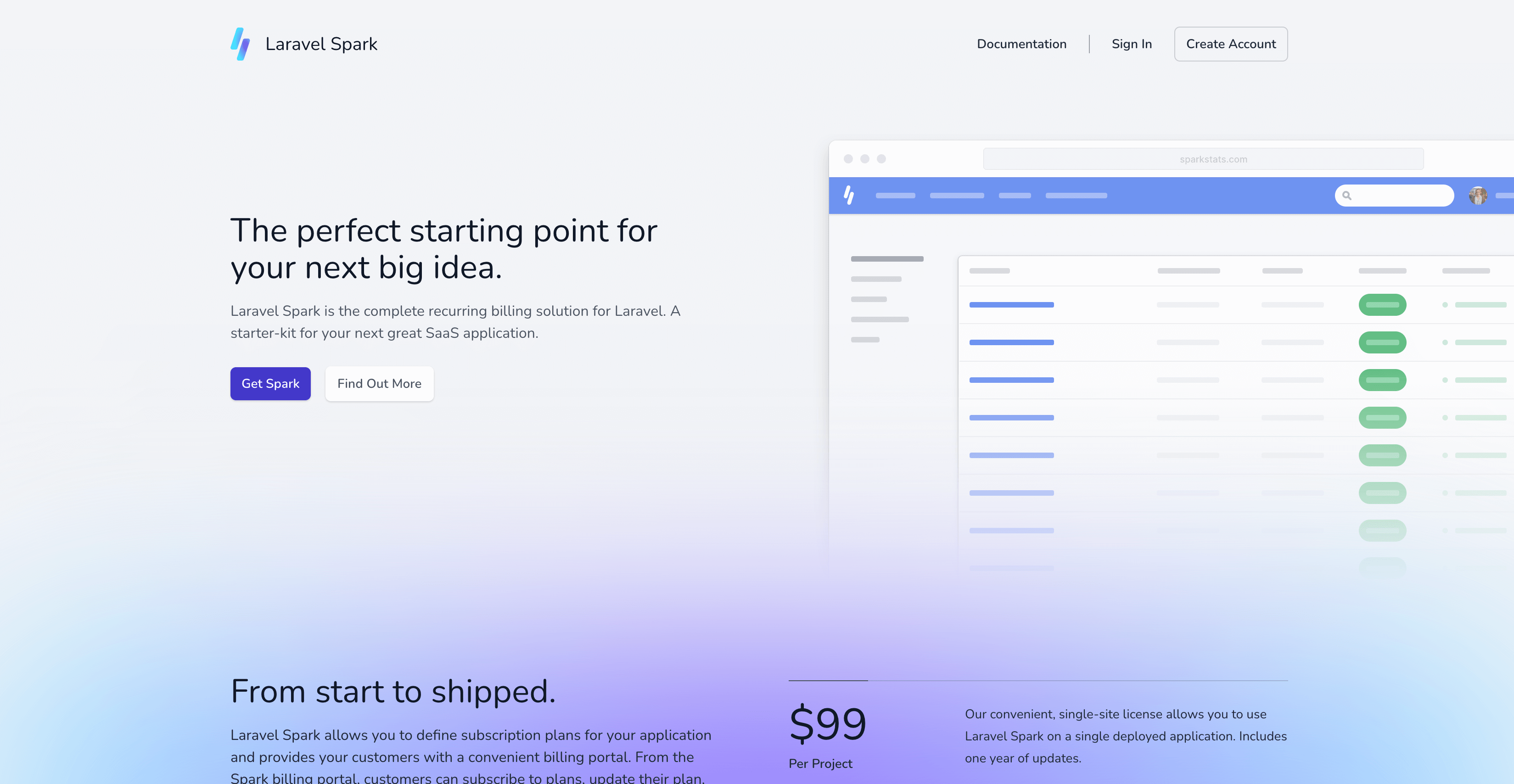 Screenshot du boilerplate SaaS Spark