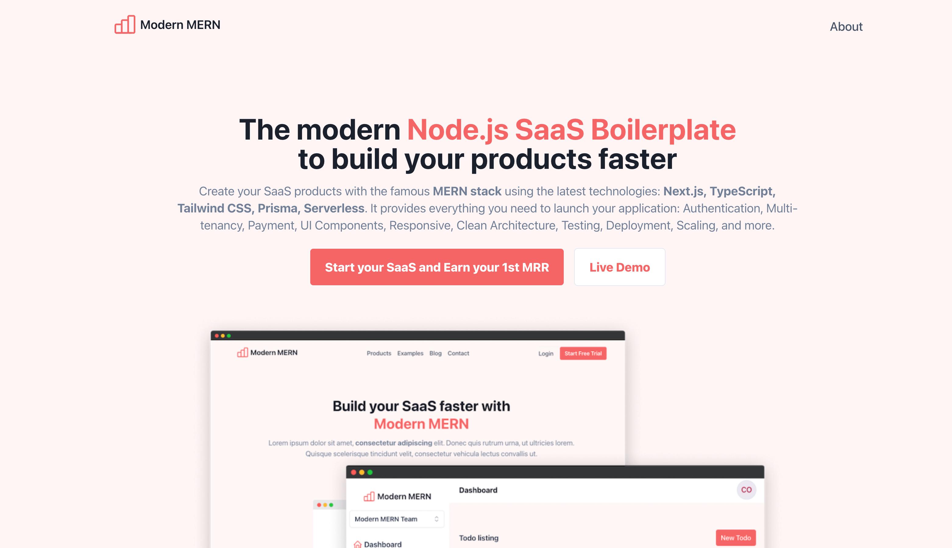 Screenshot du boilerplate SaaS Modern Mern