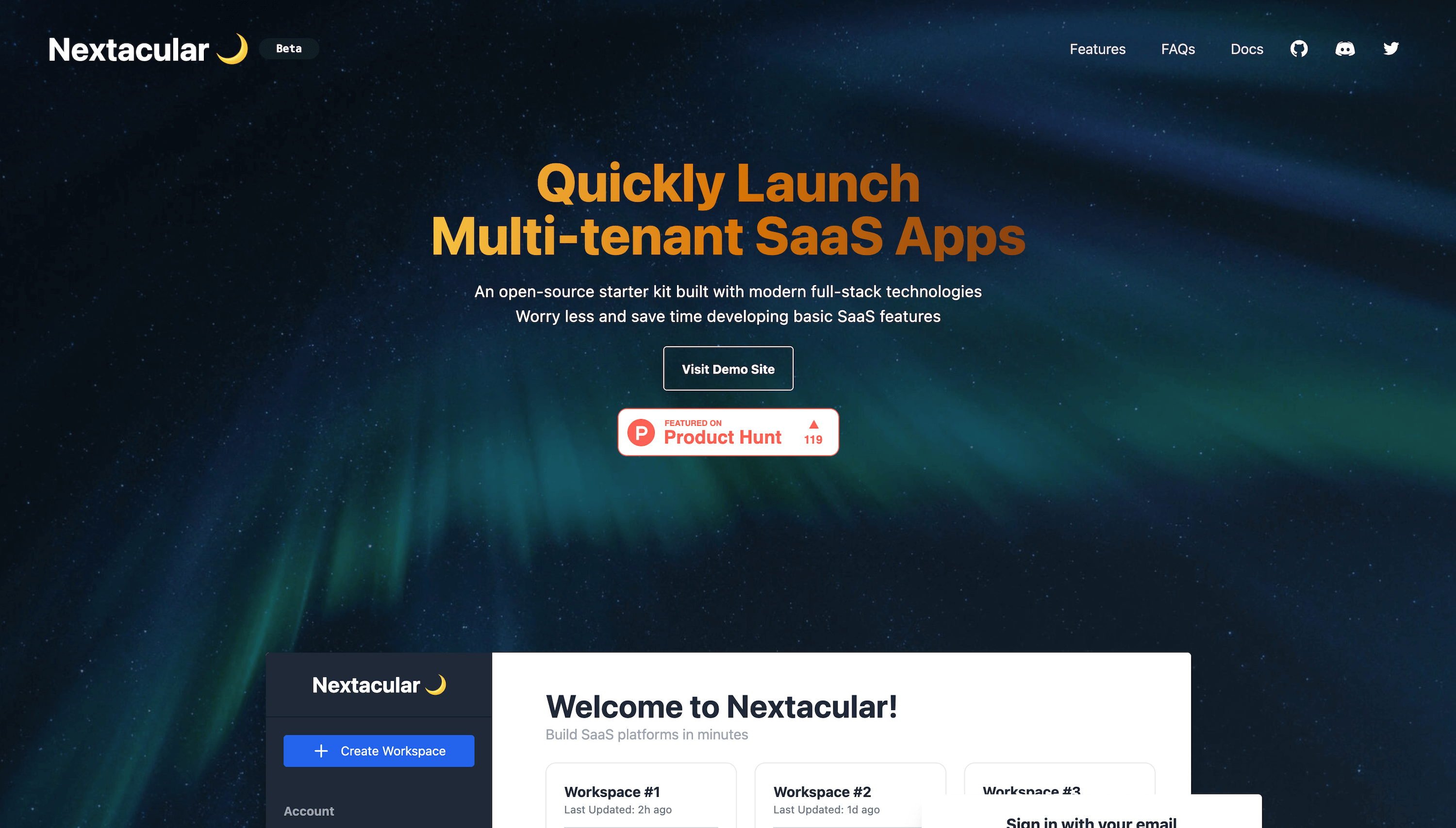 Screenshot du boilerplate SaaS Nextacular