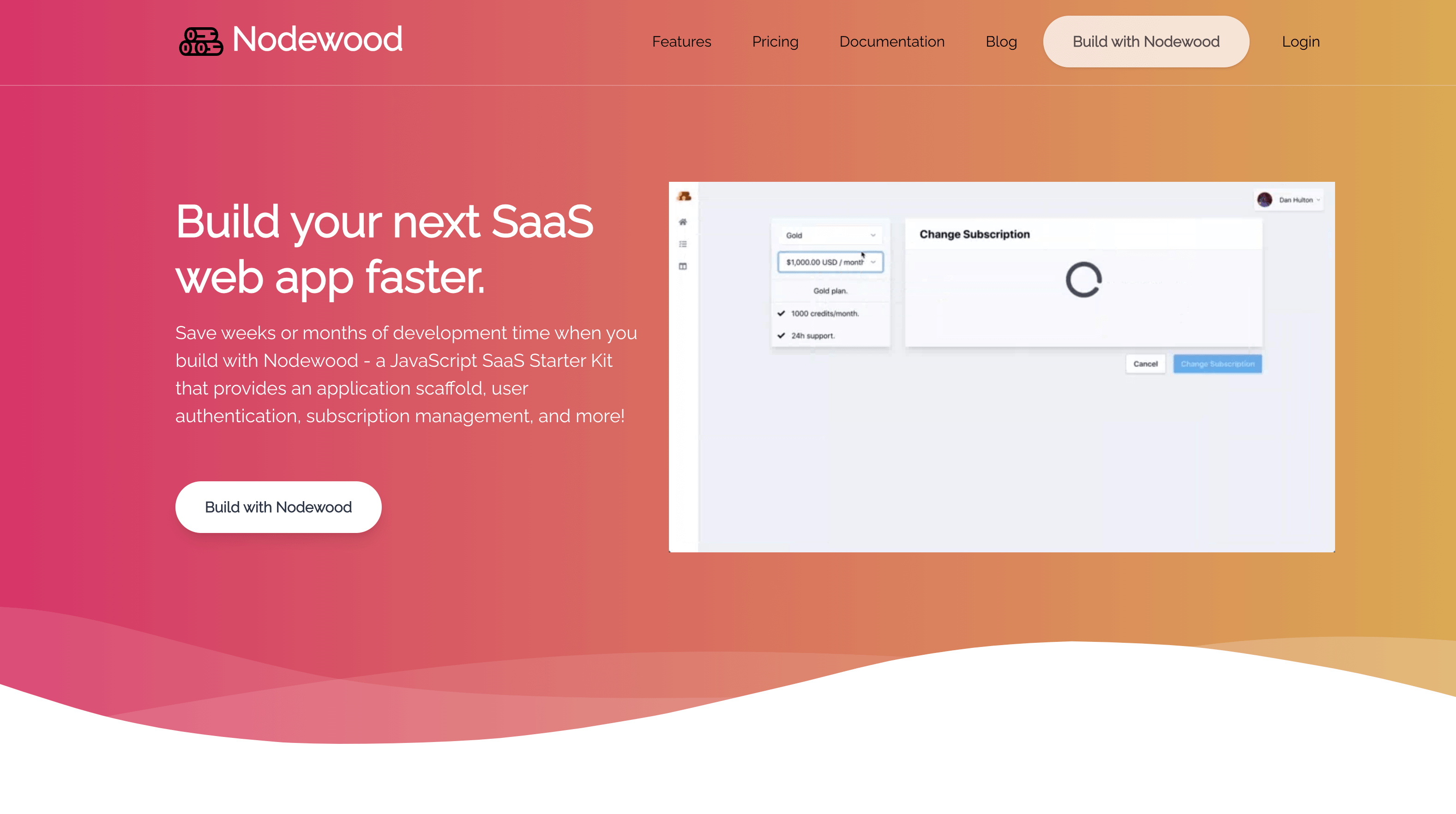 Screenshot du boilerplate SaaS Nodewood