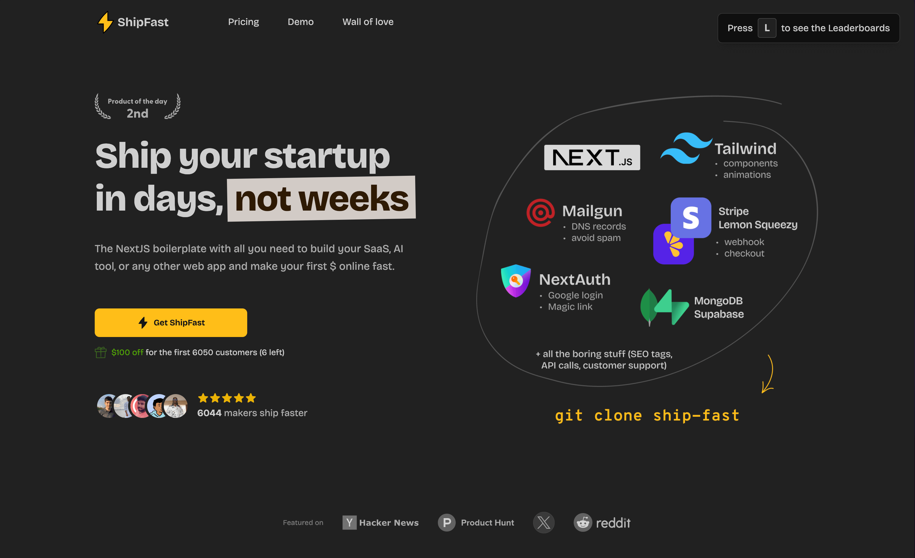 Screenshot du boilerplate SaaS Shipfast