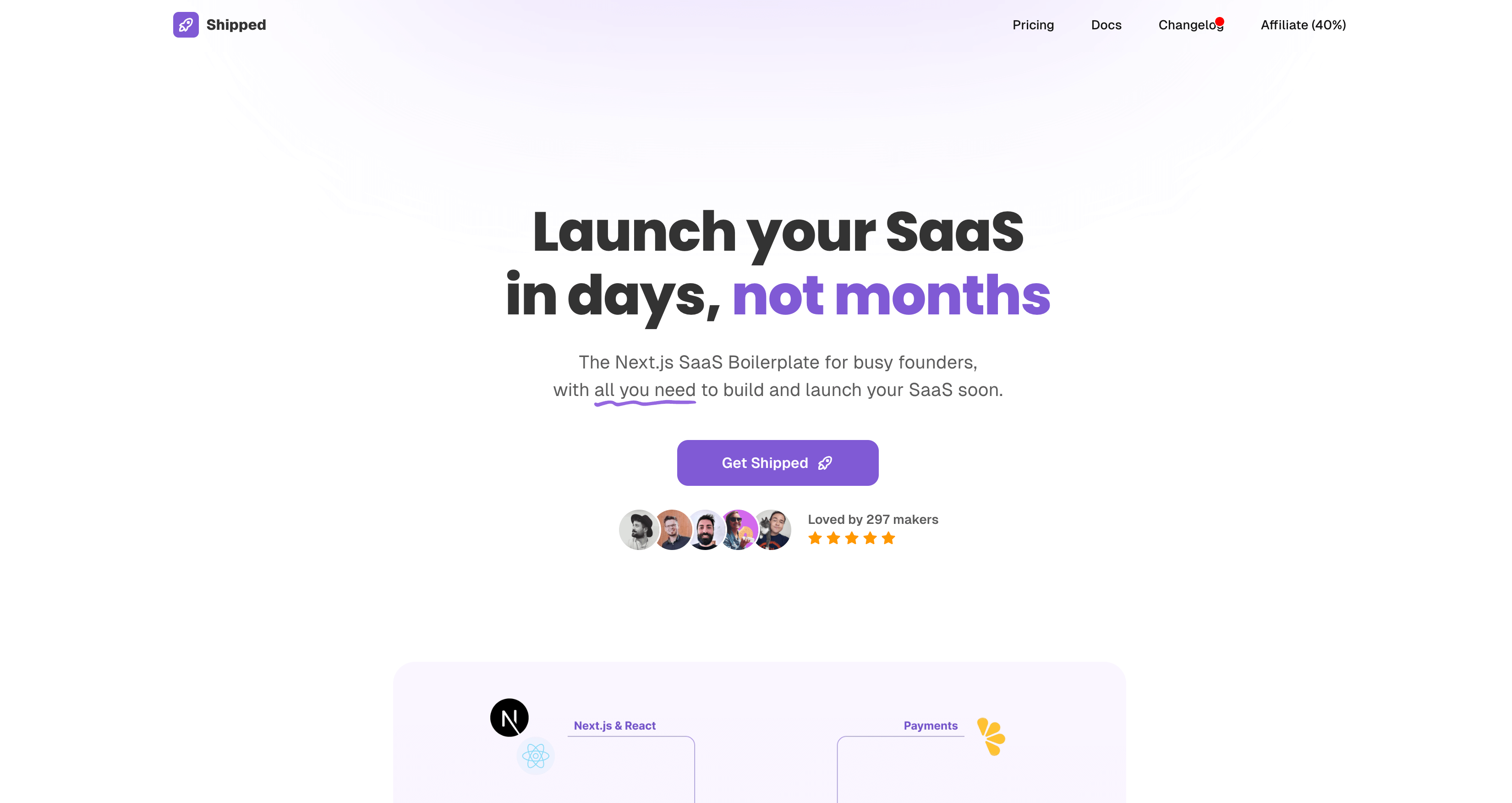 Screenshot du boilerplate SaaS Shipped