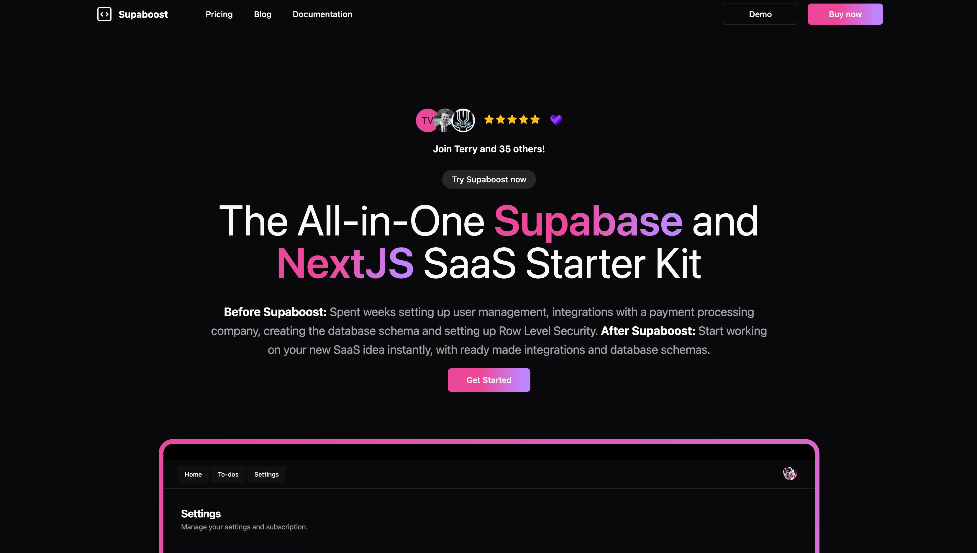 Screenshot du boilerplate SaaS Supaboost