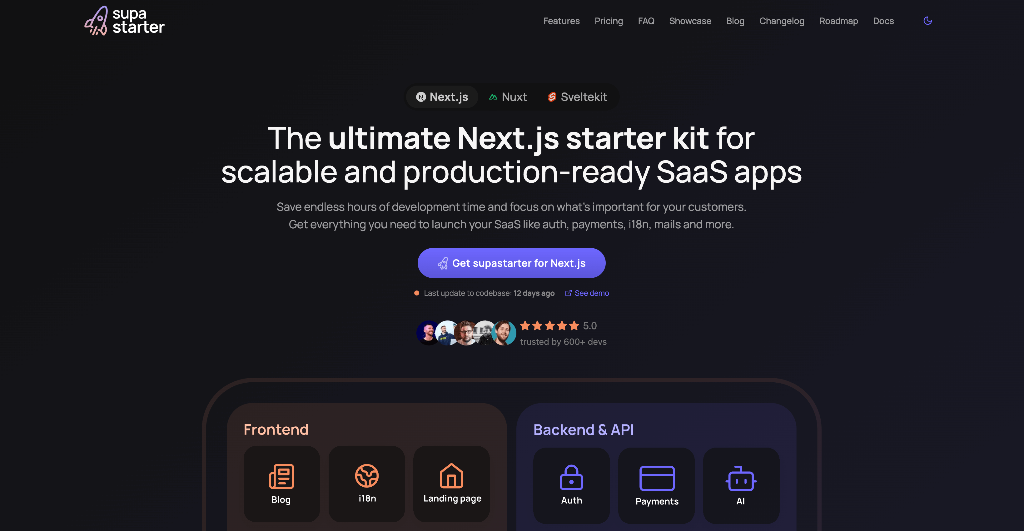 Screenshot du boilerplate SaaS Supastarter