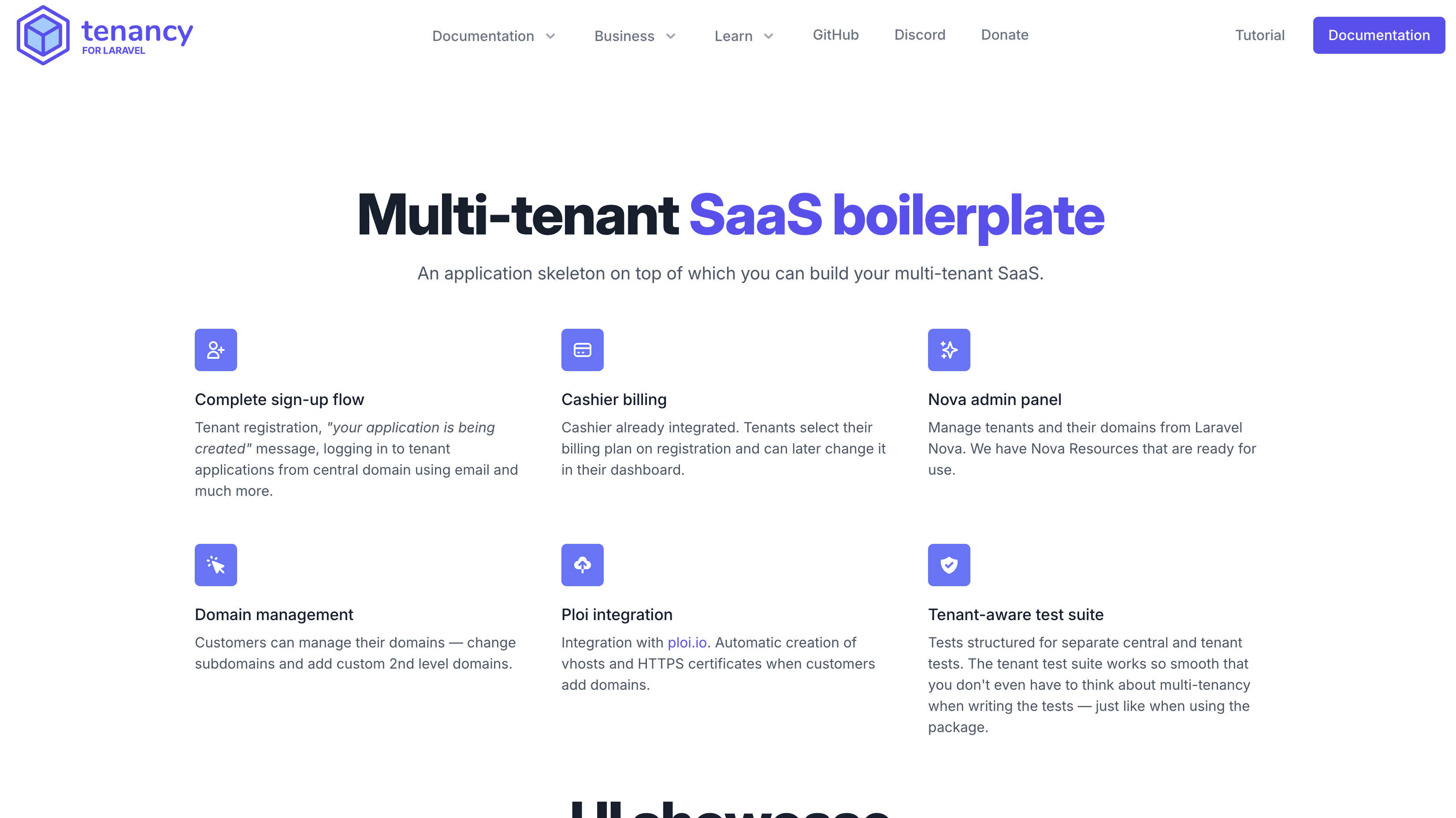 Screenshot du boilerplate SaaS Tenancy for Laravel